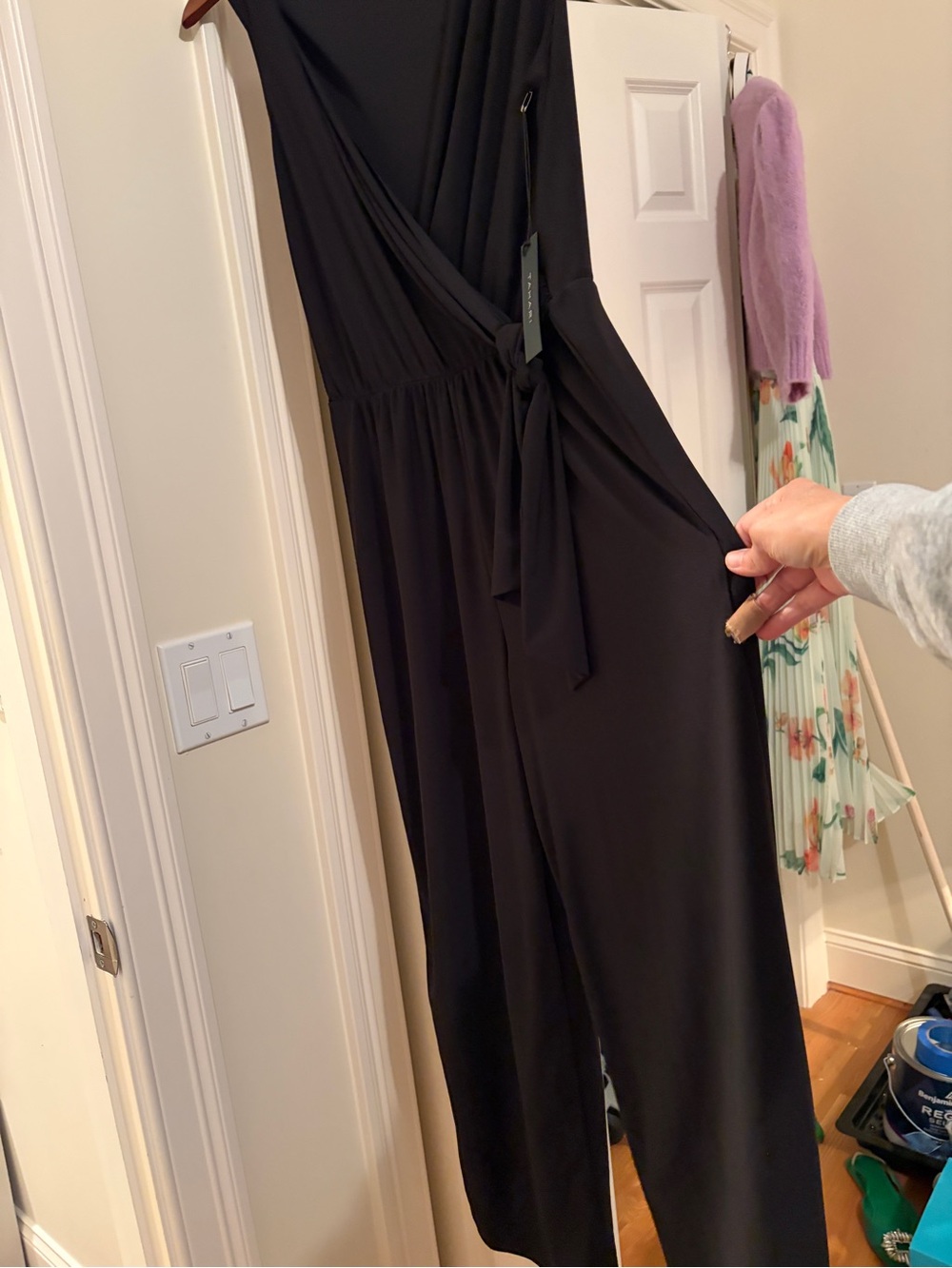 Black Women's Jumpsuit with Tie Waist - Unbranded